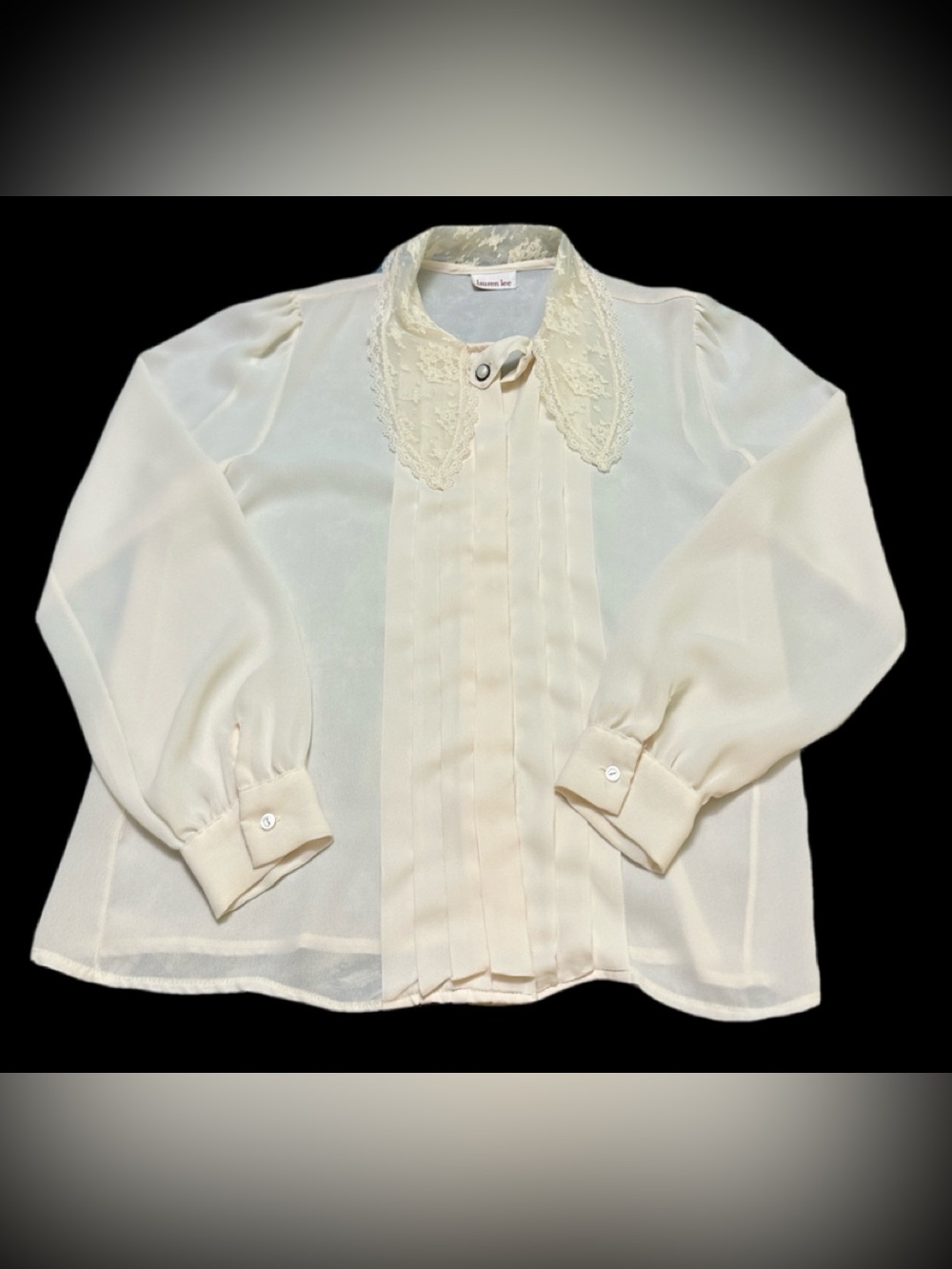 Lauren Lee Cream Lace-Collar Pleated Blouse M